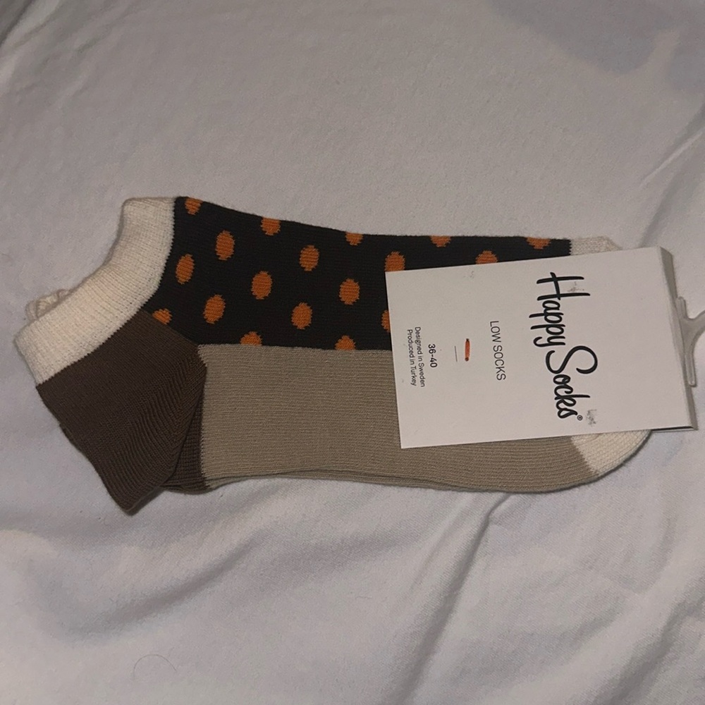 Happy socks polka dot socks low cut 4 ½ - 7 ½ men’s combed cotton brown